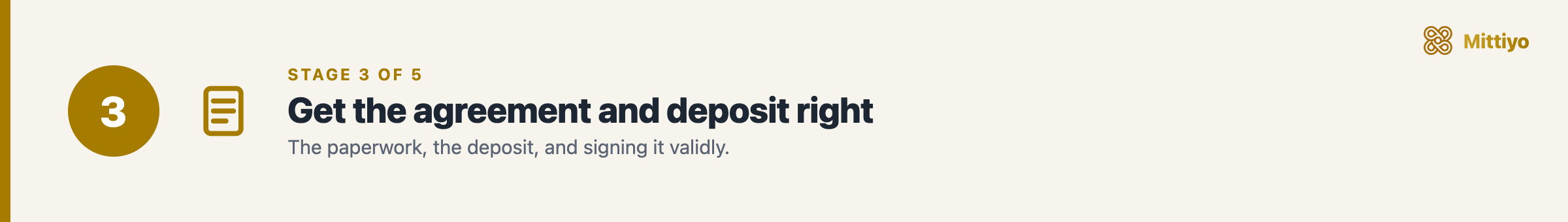 Stage 3 of 5: get the agreement and deposit right, covering the paperwork, the deposit, and valid signing