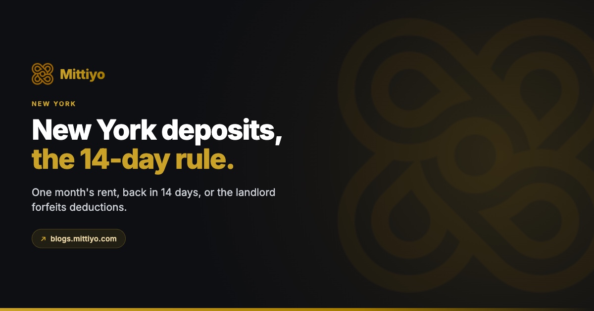 New York Security Deposit Law (2026): The 1-Month Cap, 14-Day Return and How to Get It Back